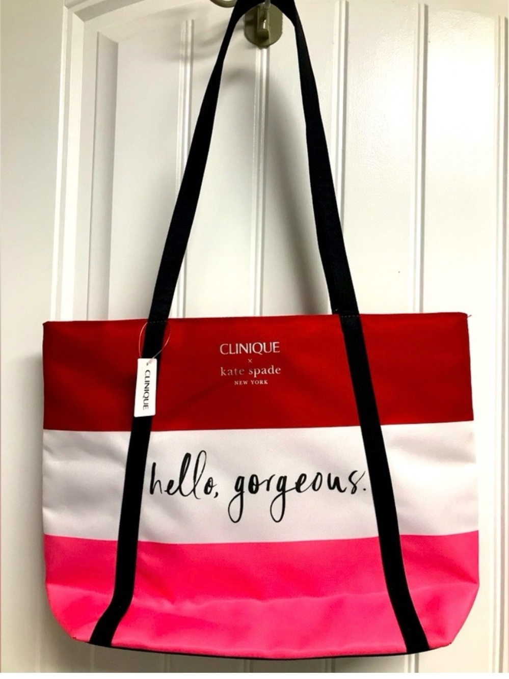 Clinique x Kate Spade Pink & Red Striped Tote - "Hello, Gorgeous."